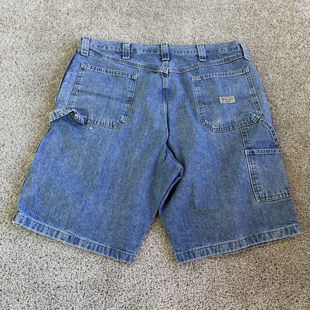 Y2K Wrangler Baggy Carpenter Denim Shorts Mens 38 Blue Cotton Cargo Workwear